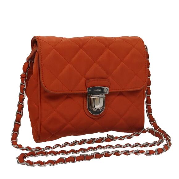 PRADA Chain Quilted Shoulder Bag Nylon Orange Silver - Picture 1 of 16